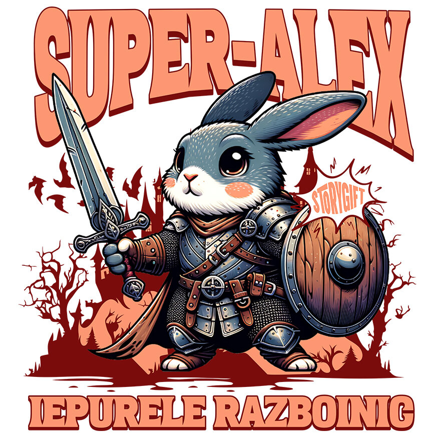 Sticker Adeziv Autocolant Personalizat Iepure Cavaler cu Armură, Sabie și Scut - Cadou Personalizat pentru Copii [1]