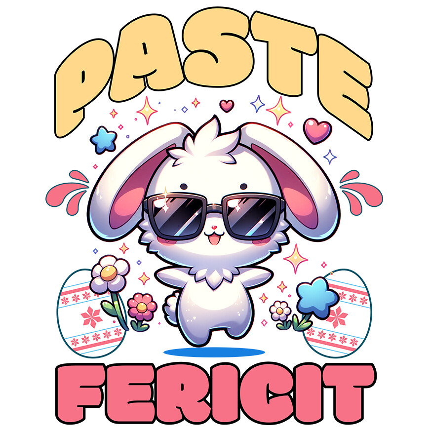 Sticker Adeziv Autocolant Personalizat "Iepure Cool Alb Cu Ochelari De Soare - Paște Fericit Cu Ouă Colorate și Flori" [1]