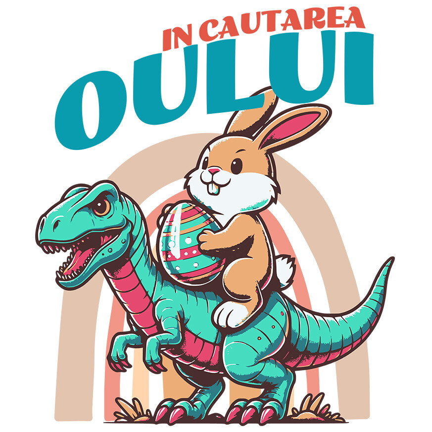 Sticker Adeziv Autocolant Personalizat "Iepure Maro Cu Oul Colorat și T-rex - Cadou Paște Creativ și Distractiv" [1]