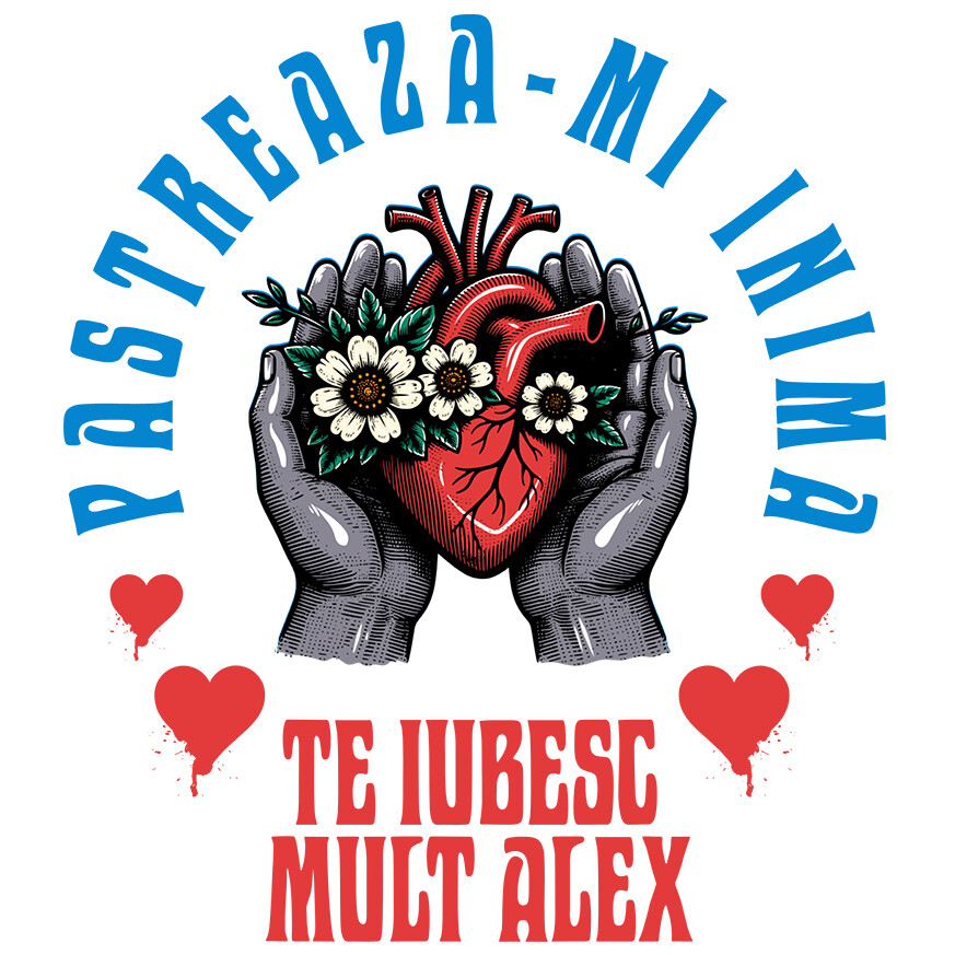 Sticker Adeziv Autocolant Personalizat „Inima Cu Flori Albe în Mâini Umane - Cadou Personalizat „Păstrează-ți Inima, Te Iubesc Mult Alex” pentru Familie, Copii și Prieteni” [1]