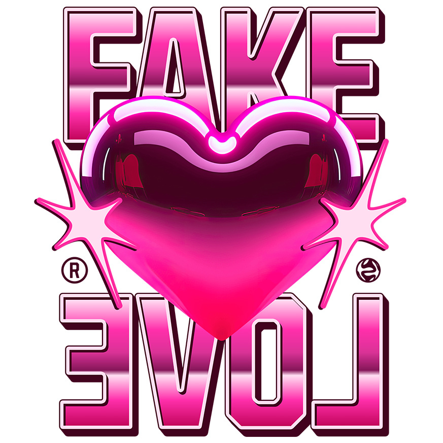 Sticker Adeziv Autocolant Personalizat Inimă Strălucitoare Roz cu Mesaj „Fake Love” – Cadou Personalizat pentru Valentine's Day [1]
