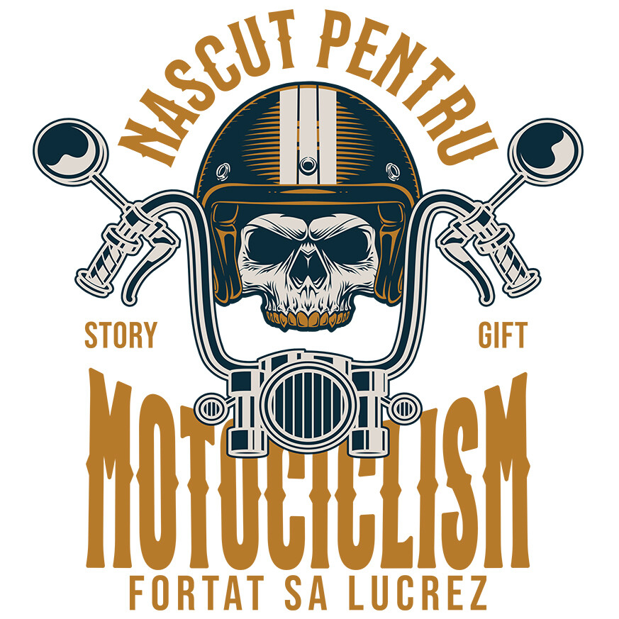 Sticker Adeziv Autocolant Personalizat Iubitorii de Motociclete – Craniu cu Cască și Dinți de Aur [1]