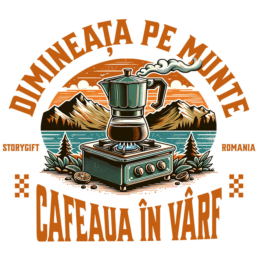 Sticker Adeziv Autocolant Personalizat "Dimineața pe Munte cu Cafea Fierbinte – Aventură în Natură" [1]