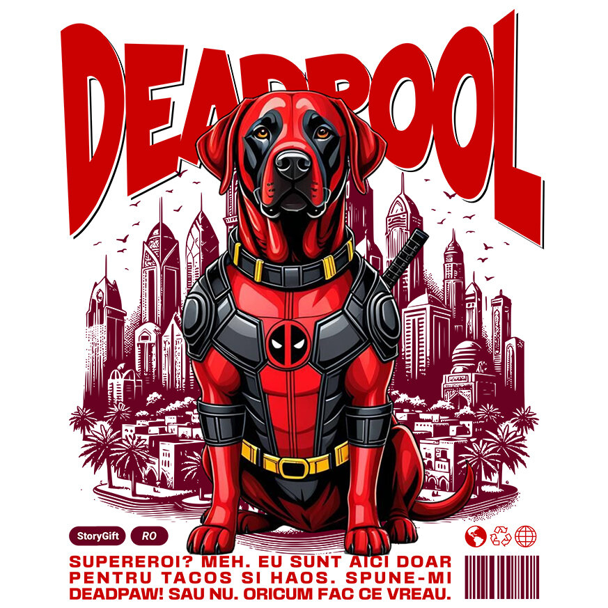 Sticker Adeziv Autocolant Personalizat Labrador Retriever în Costum Deadpool - Cadou Personalizat pentru Copii și Familie [1]