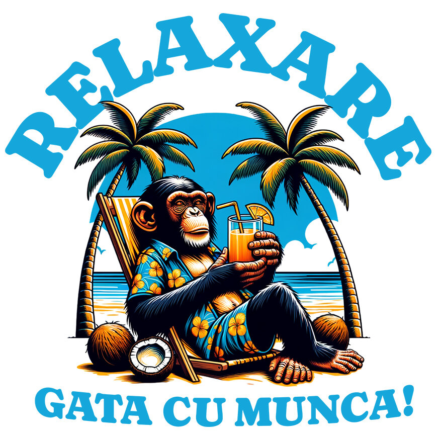 Sticker Adeziv Autocolant Personalizat "Produse personalizate pentru vacanță – Maimuță în costum de plajă cu flori pe sezlong și băutură răcoritoare" [1]