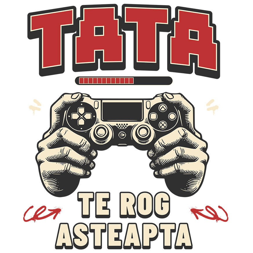 Sticker Adeziv Autocolant Personalizat Mâini de Bărbat cu Manetă de Jocuri Video - Cadou Personalizat „Tata Te Rog Așteaptă” pentru Familie și Prieteni [1]