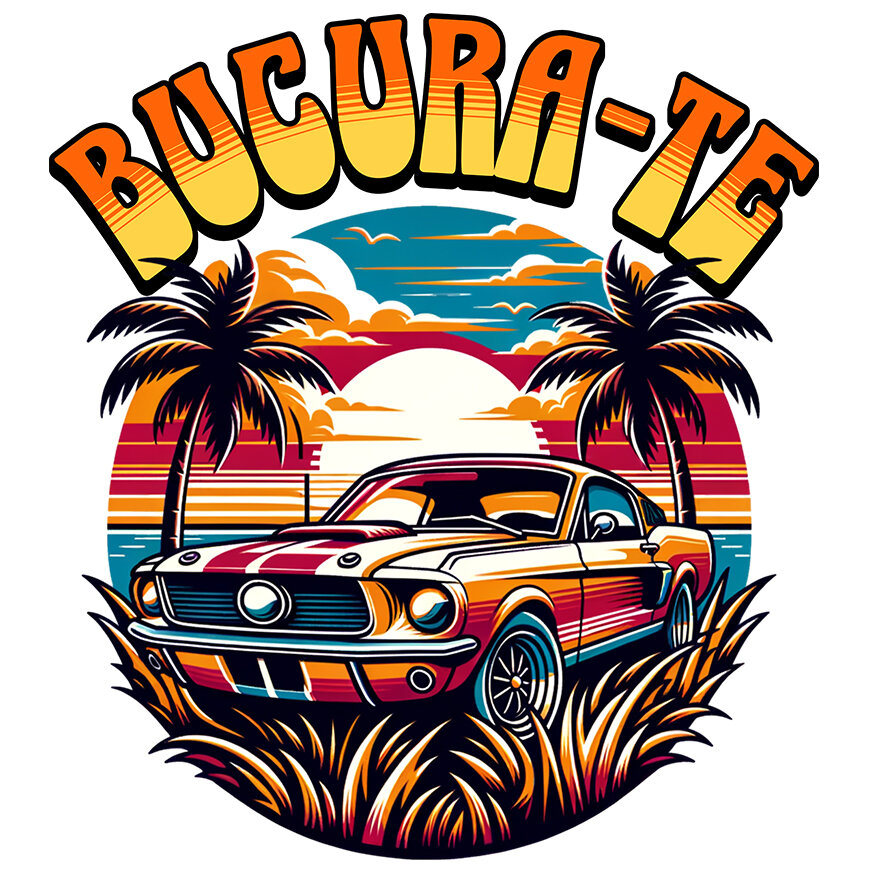 Sticker Adeziv Autocolant Personalizat Mașină Vintage de Curse – Apus de Soare pe Insulă Tropicală [1]