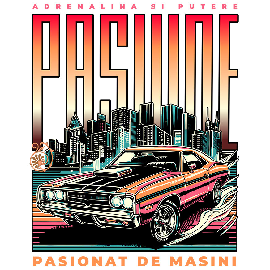 Sticker Adeziv Autocolant Personalizat Tricou Drifting – Mașină Tunată Roșie în Oraș Noaptea [1]