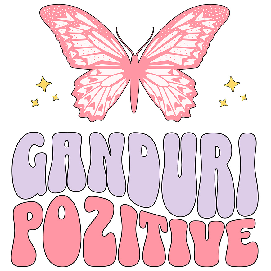 Sticker Adeziv Autocolant Personalizat Gânduri Pozitive – Fluture Roz, Cadou Personalizat Motivațional [1]