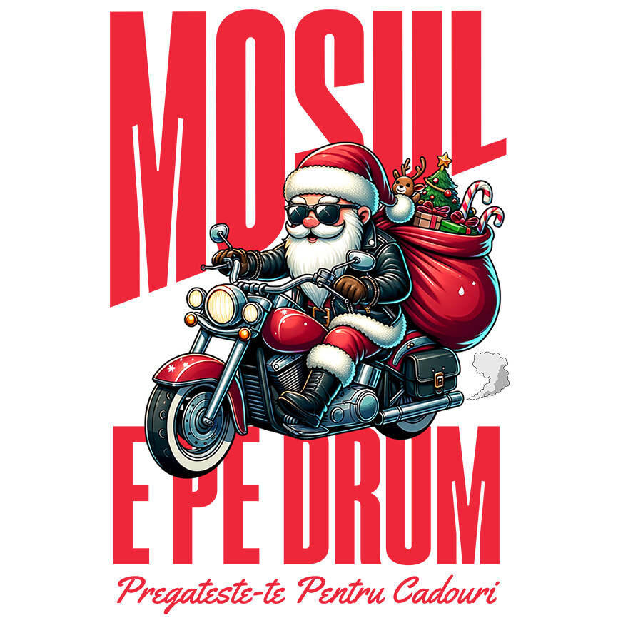 Sticker Adeziv Autocolant Personalizat Moș Crăciun Cool Pe Motocicletă - Pregătește-te Pentru Cadouri De Crăciun [1]