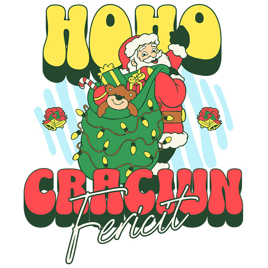 Sticker Adeziv Autocolant Personalizat Moș Crăciun cu Sac Verde și Cadouri Colorate – Cadouri Personalizate pentru Crăciun Fericit [1]