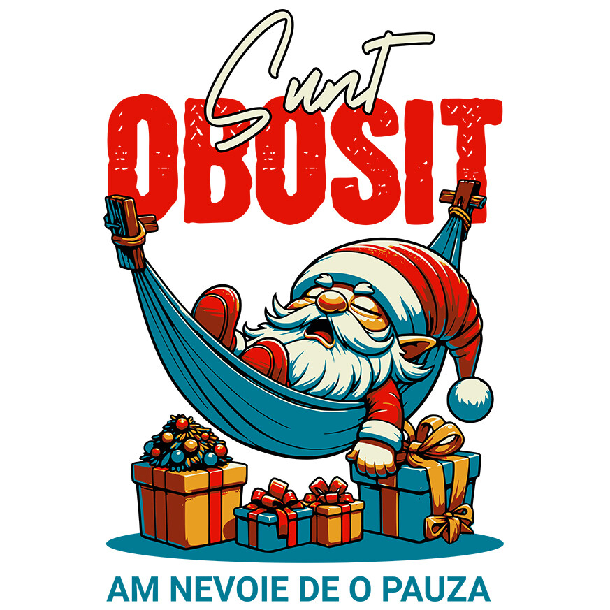 Sticker Adeziv Autocolant Personalizat Moș Crăciun Somnoros În Hamac Cu Cadouri Colorate - Sunt Obosit [1]