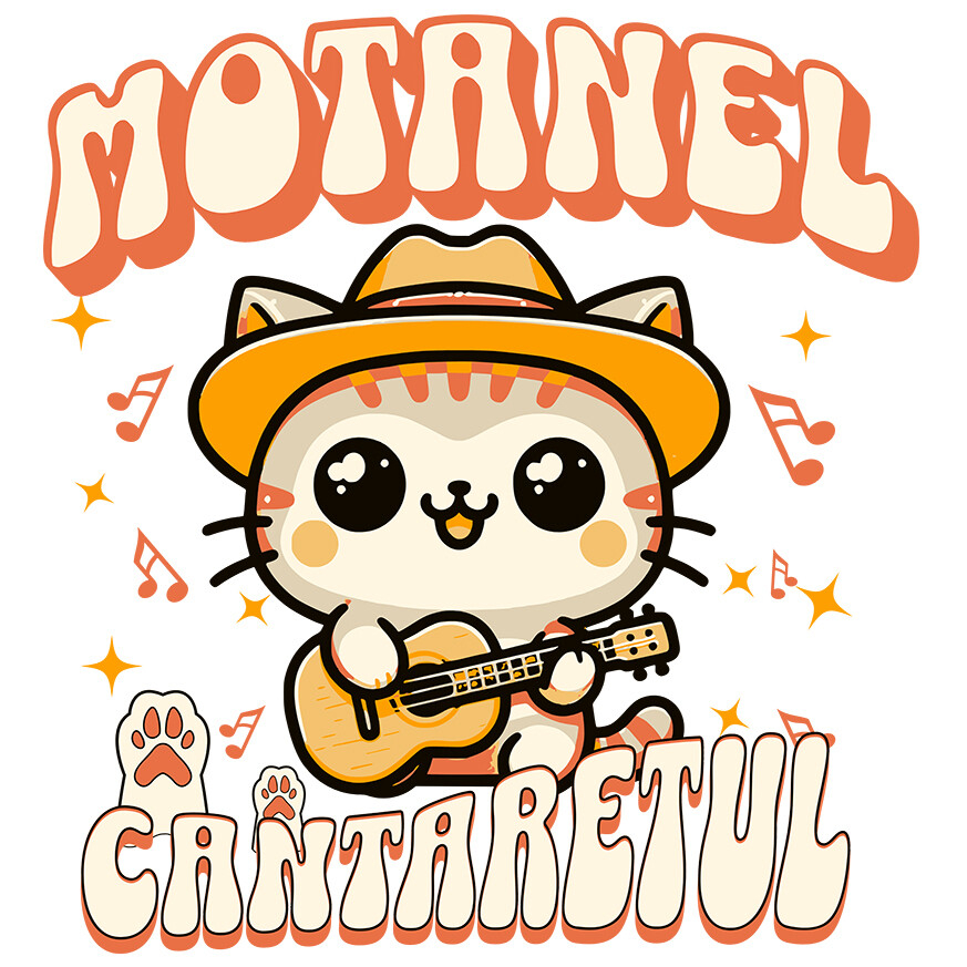 Sticker Adeziv Autocolant Personalizat Motan Cu Pălărie Mexicană și Chitară – Cadou Personalizat Motănel Cântărețul pentru Copii și Familie [1]