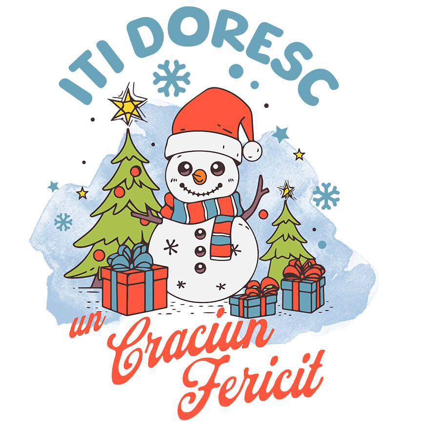 Sticker Adeziv Autocolant Personalizat Om de Zăpadă Vesel cu Căciulă Moș Crăciun - Cadouri Personalizate de Crăciun [1]