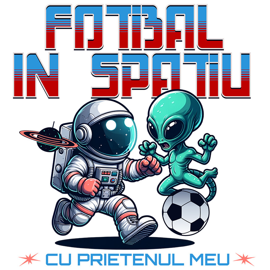 Sticker Adeziv Autocolant Personalizat „Extraterestru și Astronaut Meci Fotbal în Spațiu – Cadouri Personalizate pentru Familie, Tati și Copii” [1]