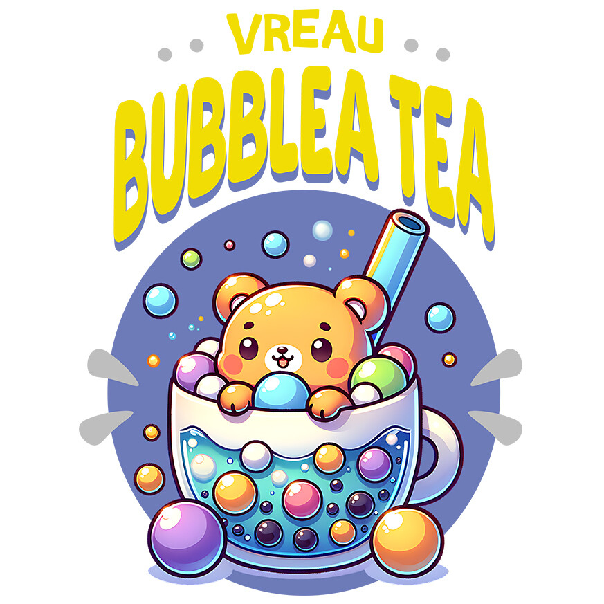Sticker Adeziv Autocolant Personalizat „Pahar cu Bule și Ursuleț pentru Ceai Rece - Bubble Tea Cadou Personalizat” [1]