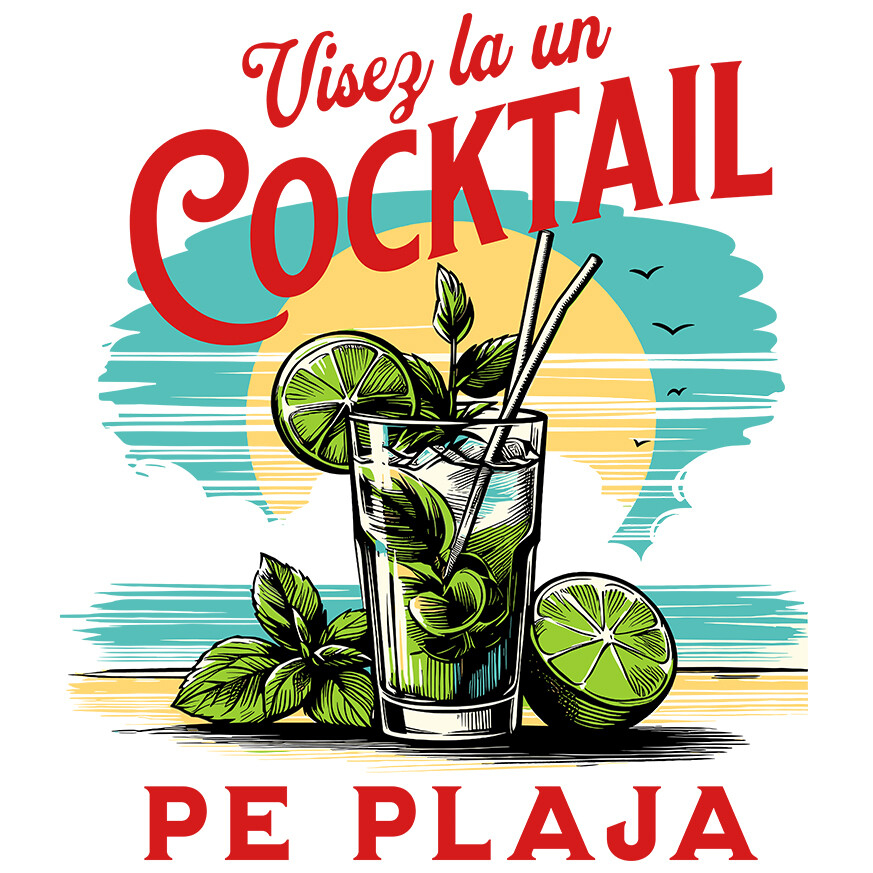 Sticker Adeziv Autocolant Personalizat „Pahar Cocktail Personalizat cu Apus de Soare și Menta – Cadou pentru Vacanță și Petreceri” [1]