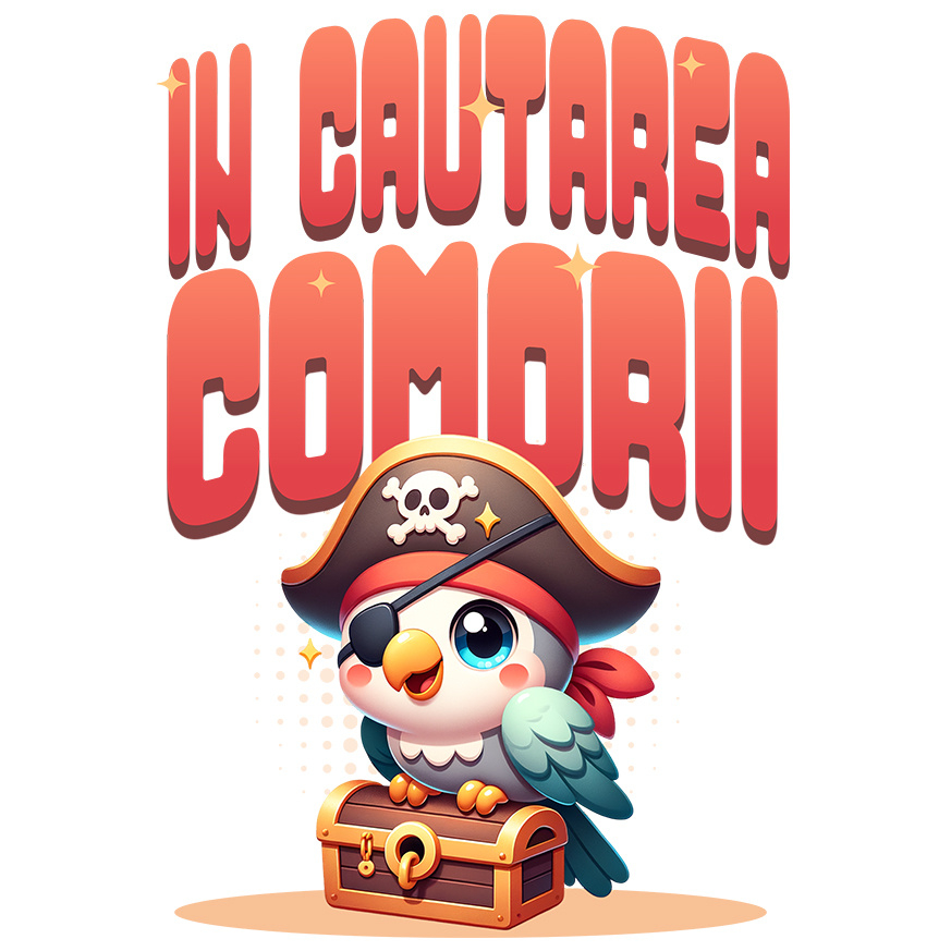 Sticker Adeziv Autocolant Personalizat „Papagal Pirat Colorat Cu Pălărie Și Cufăr De Comori – Cadou Personalizat „În Căutarea Comorii”” [1]