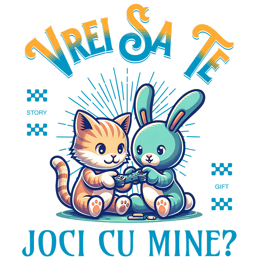Sticker Adeziv Autocolant Personalizat Tricou Personalizat Pisică și Iepure – Cadou Jucăuș pentru Copii | Desene Animate [1]
