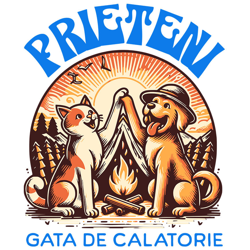 Sticker Adeziv Autocolant Personalizat "Pereche Perfectă: Câine și Pisică la Foc de Tabără – Aventură cu Prieteni Gata de Călătorie" [1]