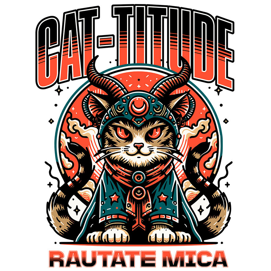 Sticker Adeziv Autocolant Personalizat Pisica Bizara Stil Asiatic Cu Ochi Roșii – Cat-titude Răutate Mică – Cadou Personalizat Iubitorilor De Pisici [1]