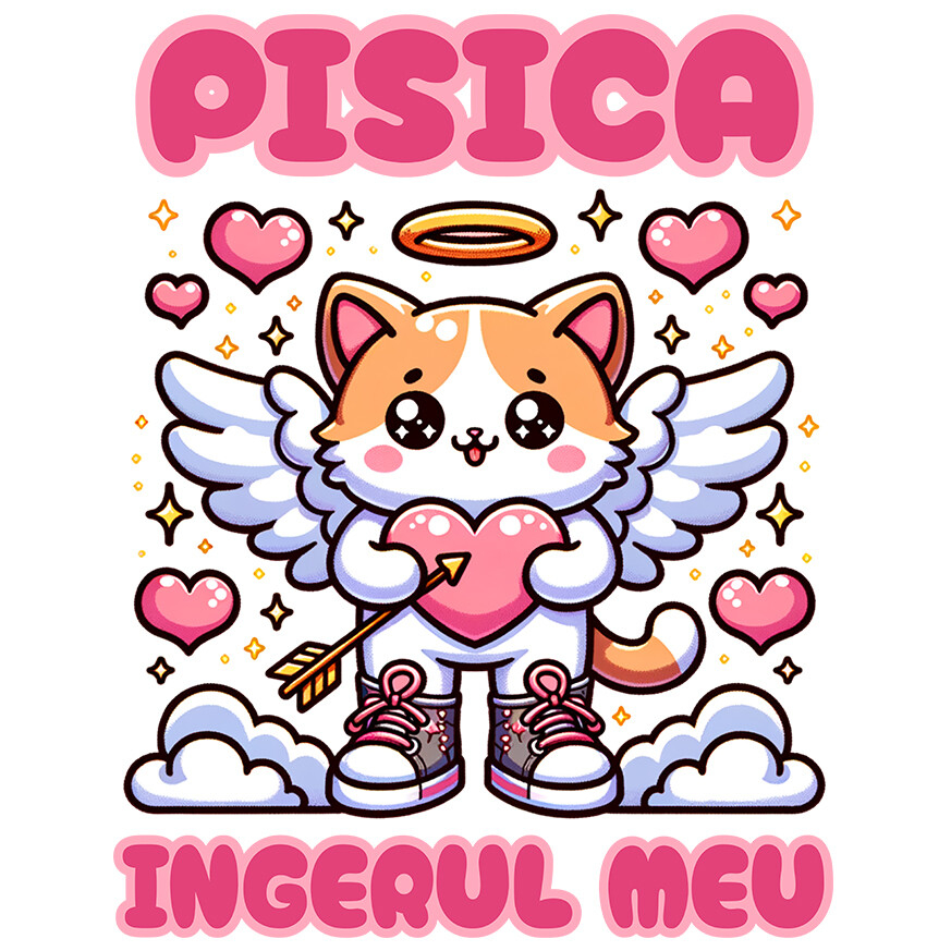 Sticker Adeziv Autocolant Personalizat Pisica Cu Aripi și Inimă Cu Săgeată - Cadou Personalizat „Pisica Îngerul Meu” pentru Familie și Prieteni [1]