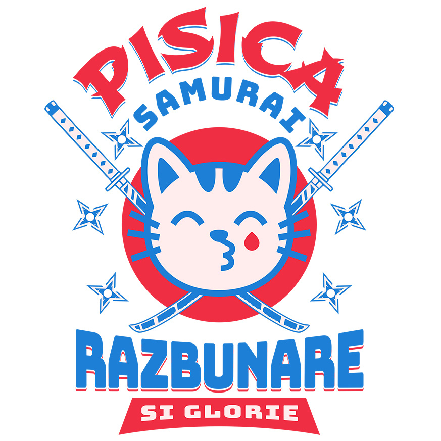 Sticker Adeziv Autocolant Personalizat Pisica Samurai Cu Lacrima De Sânge Și Sabii Ninja – Răzbunare Și Glorie, Cadou Personalizat [1]