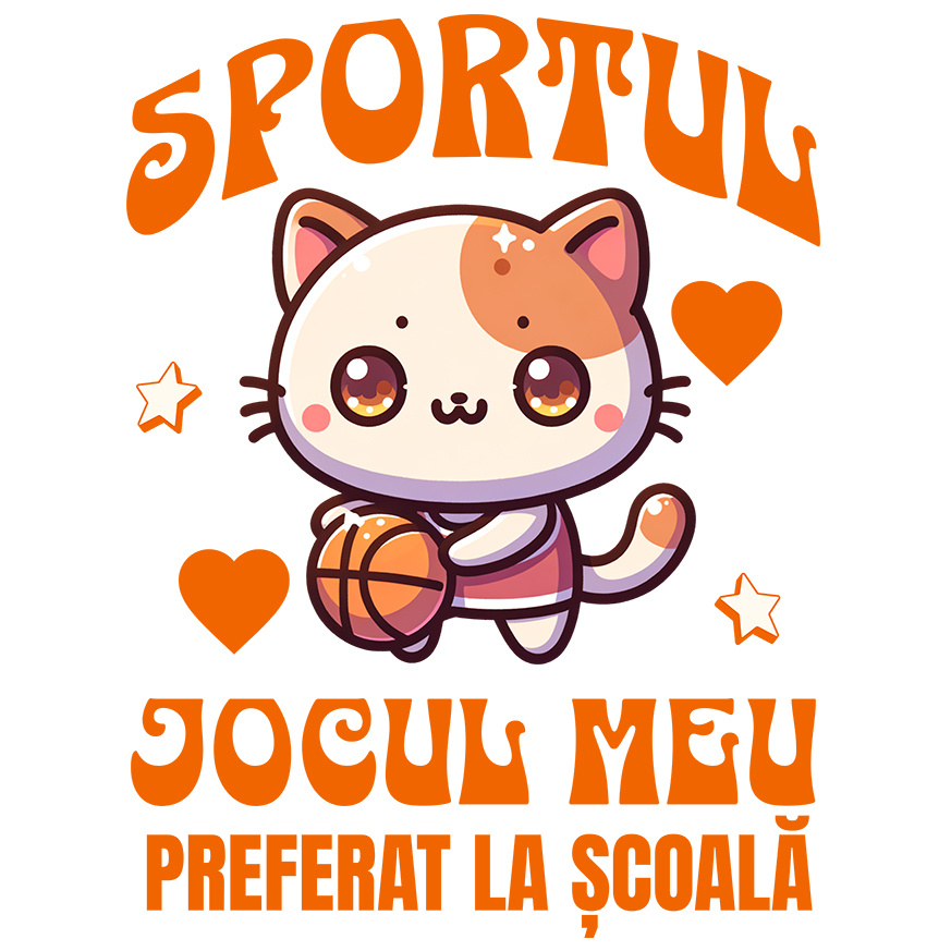 Sticker Adeziv Autocolant Personalizat Pisică cu Minge de Baschet - Sportul Jocul Meu Preferat pentru Școală și Educație [1]