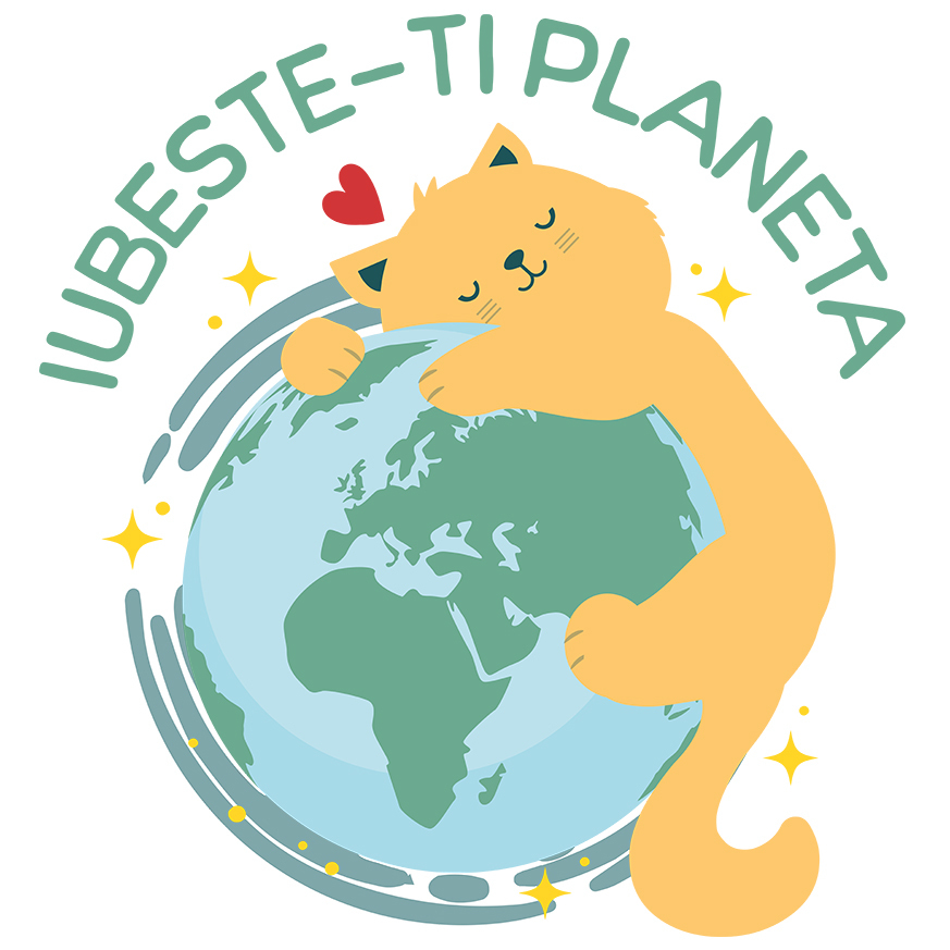 Sticker Adeziv Autocolant Personalizat "Pisica Galbenă Îmbrățișând Planeta Pământ - Iubește-ți Planeta, Cadou Ecologic pentru Familie și Copii" [1]