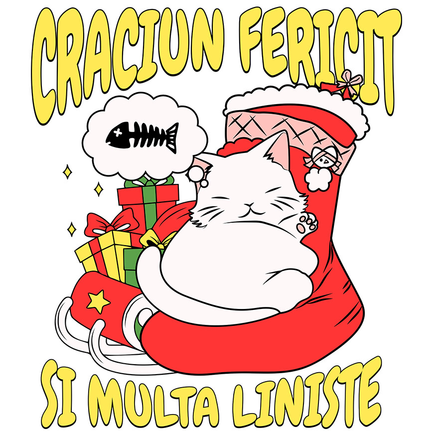 Sticker Adeziv Autocolant Personalizat Tricou Personalizat Crăciun – Pisică Amuzantă și Mesaj Haios [1]
