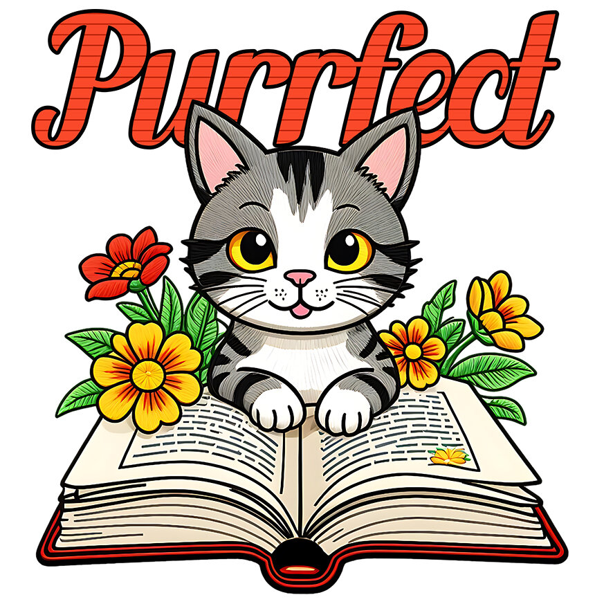 Sticker Adeziv Autocolant Personalizat Pisica Gri Citind Carte – Cadou Personalizat Purrfect pentru Iubitorii De Pisici și Cărți [1]