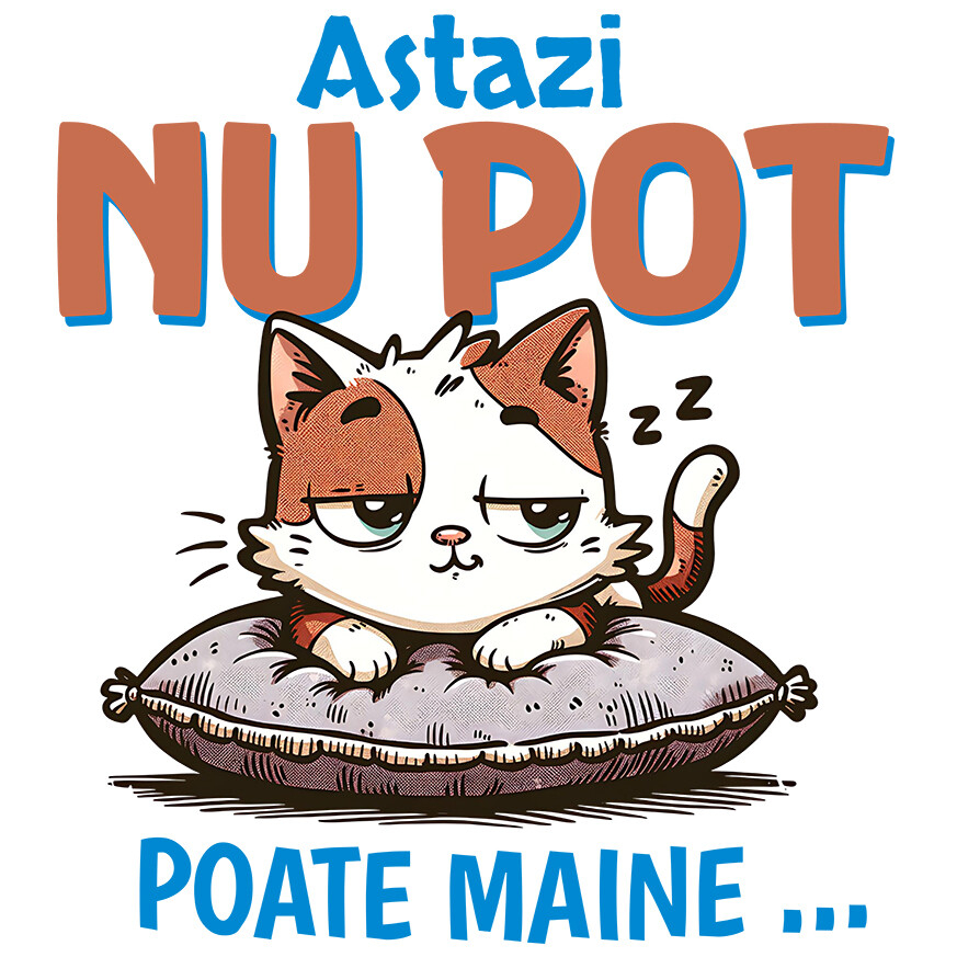 Sticker Adeziv Autocolant Personalizat Pisica Haioasă Pe Pernă Pufosă – Cadou Personalizat „Astăzi Nu Pot, Poate Mâine” pentru Iubitorii De Pisici și Animale [1]