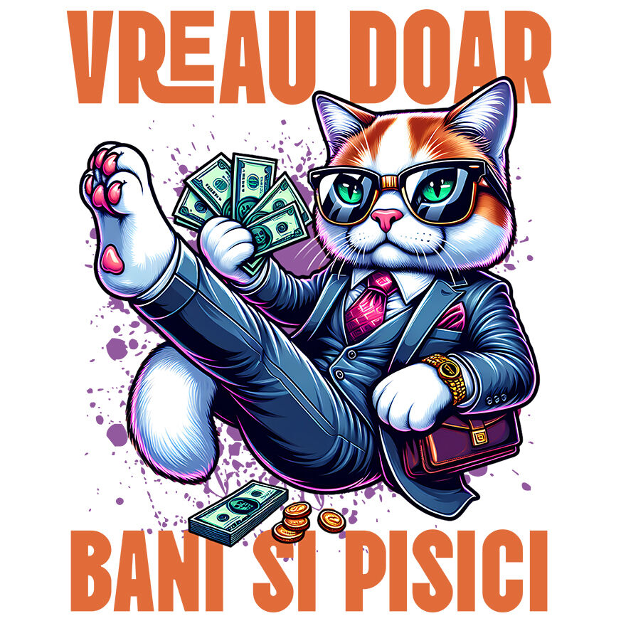 Sticker Adeziv Autocolant Personalizat Pisica în Costum Office cu Bancnote Bani - Avere și Lux pentru Iubitorii de Pisici [1]