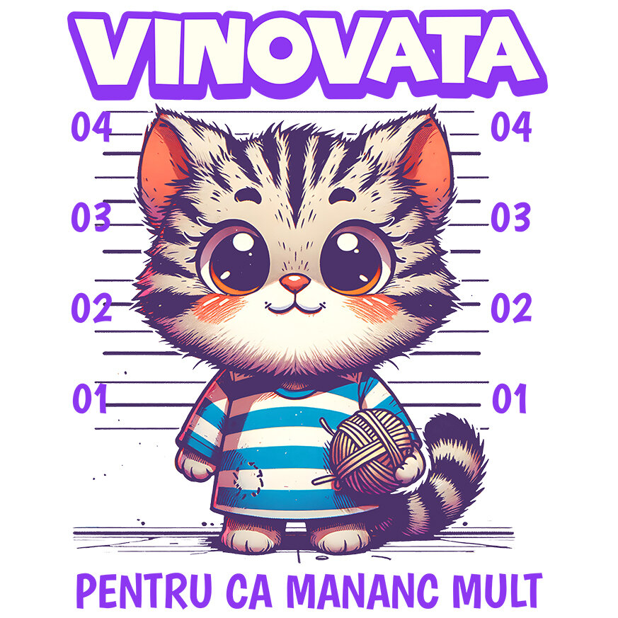 Sticker Adeziv Autocolant Personalizat Pisica În Dungi Cu Ghem De Lână „Vinovată Pentru Că Mănânc Mult” – Cadou Amuzant Pentru Iubitorii De Pisici [1]