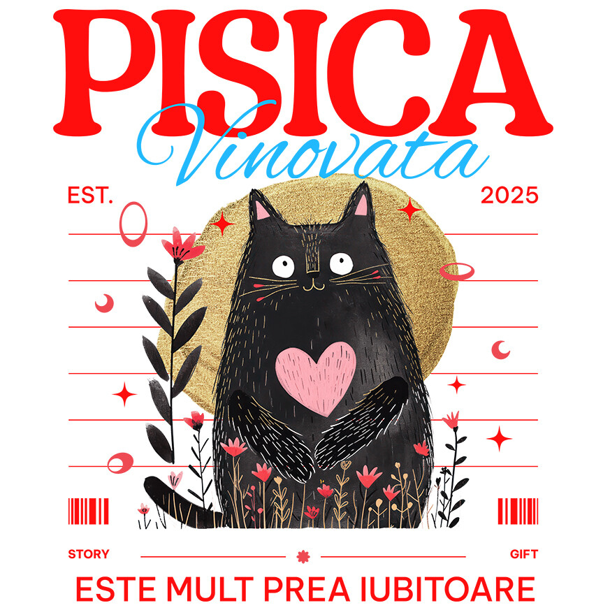 Sticker Adeziv Autocolant Personalizat "Pisica Neagră cu Inima Roz - Cadou Amuzant pentru Iubitori de Pisici" [1]