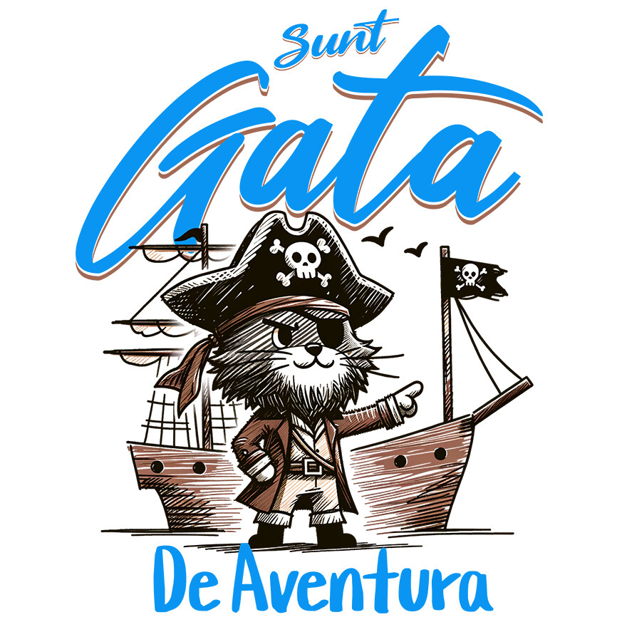 Sticker Adeziv Autocolant Personalizat "Pisica Pirat cu Pălărie și Corabie - Cadou Aventuros pentru Copii" [1]