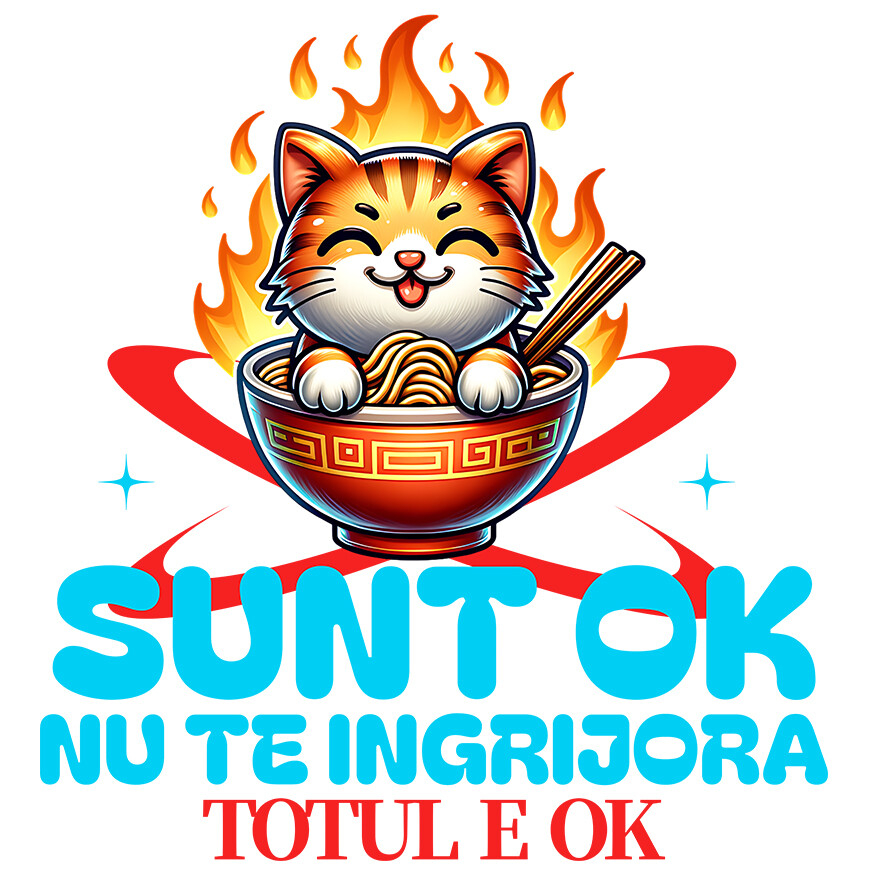 Sticker Adeziv Autocolant Personalizat Pisică Portocalie în Bol Fierbinte cu Noodles în Flăcări - Cadouri Amuzante cu Mesaje Pozitive pentru Familie și Prieteni [1]