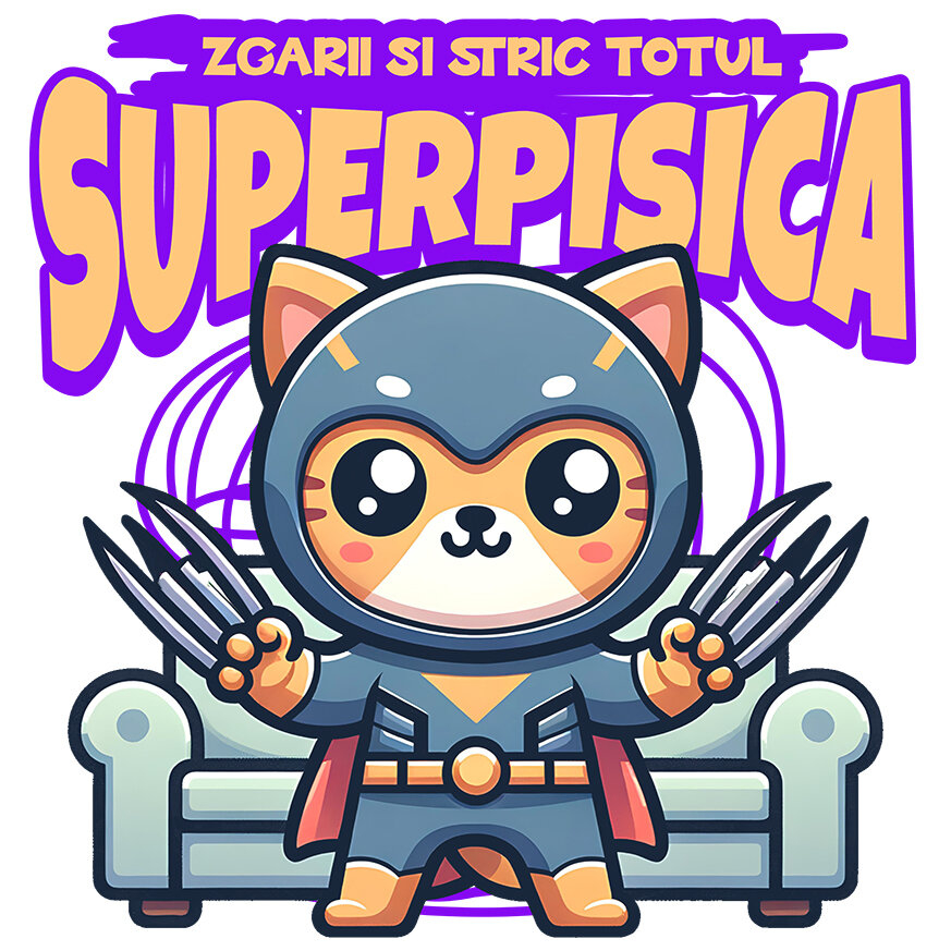 Sticker Adeziv Autocolant Personalizat Pisica Portocalie În Costum De Super Erou Cu Gheare Lungi – Cadou Personalizat „Zgârâi Și Stric Totul” Pentru Copii [1]