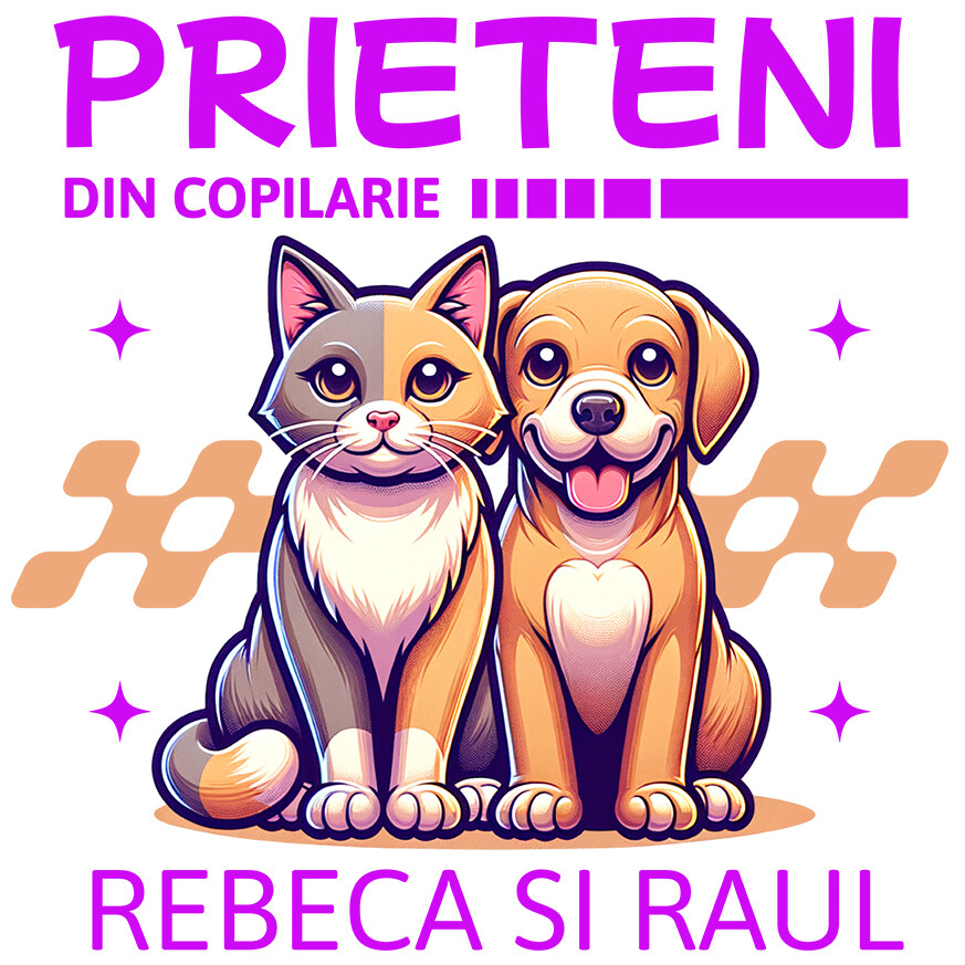 Sticker Adeziv Autocolant Personalizat Cadouri personalizate prieteni și familie – Portret cu pisica și câine pentru Rebeca și Paul [1]
