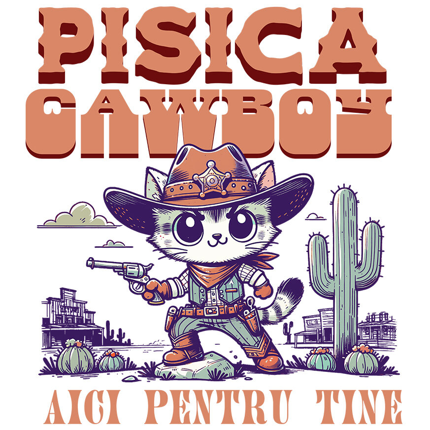 Sticker Adeziv Autocolant Personalizat "Pisica Stil Cowboy - Cadou Iubire și Sprijin Personalizat" [1]