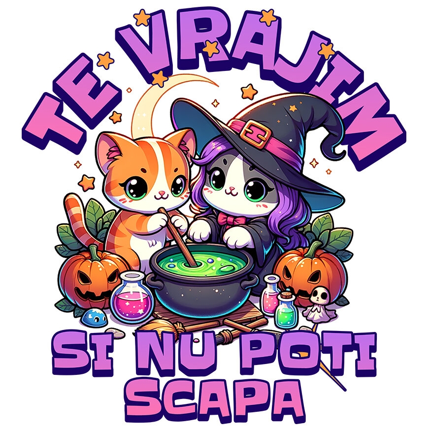 Sticker Adeziv Autocolant Personalizat Pisici Vrăjitoare cu Poțiune Magică | Cadou Halloween Personalizat | Decor Tematic Halloween [1]