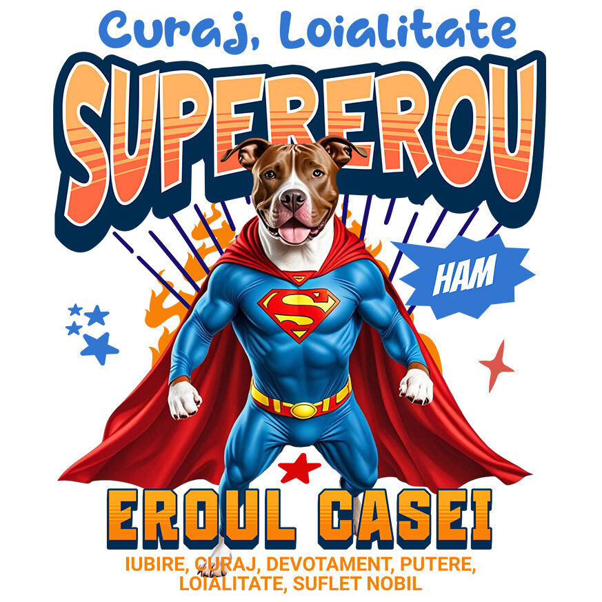 Sticker Adeziv Autocolant Personalizat Pitbull în Costum de Superman – Produse Personalizate pentru Familie și Copii [1]