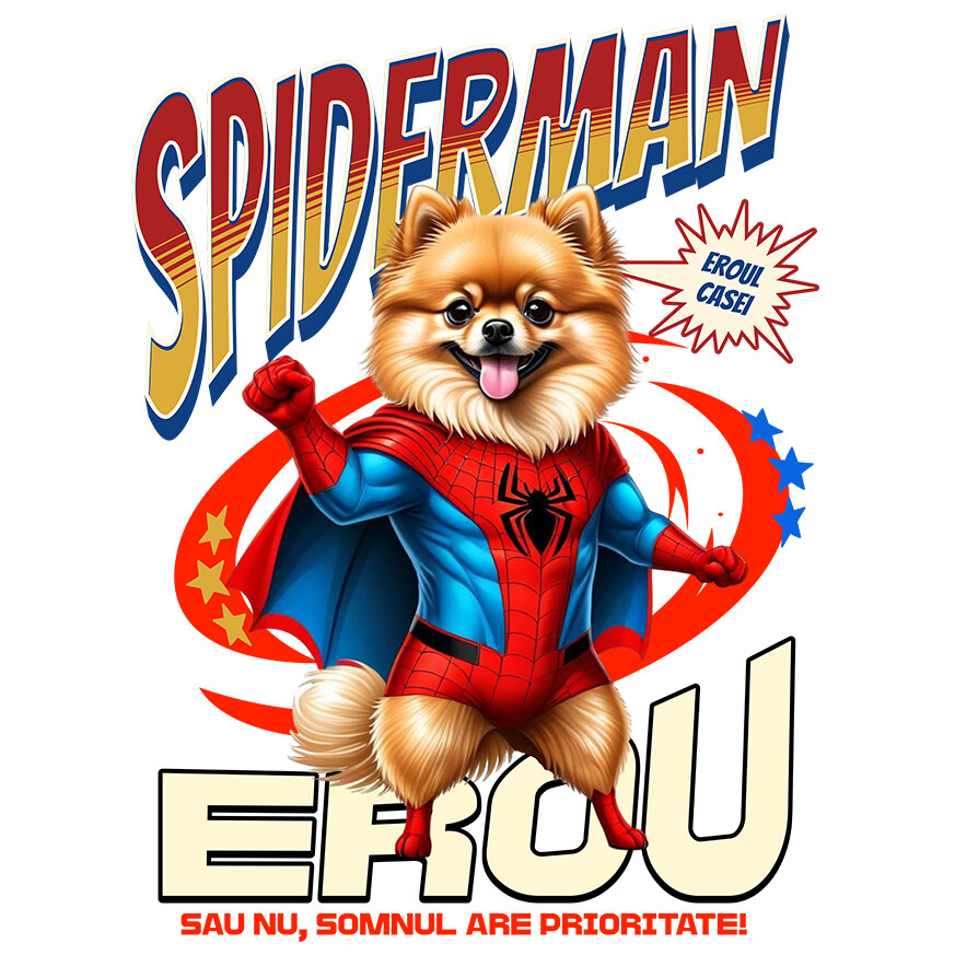 Sticker Adeziv Autocolant Personalizat Pomeranian în Costum Spider-Man - Cadou Personalizat pentru Copii și Familie [1]