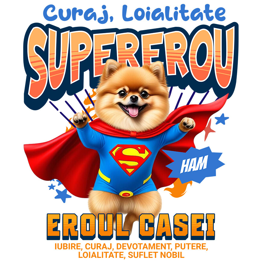 Sticker Adeziv Autocolant Personalizat Pomeranian și Pisică în Costum de Superman – Produse Personalizate pentru Copii și Familie [1]