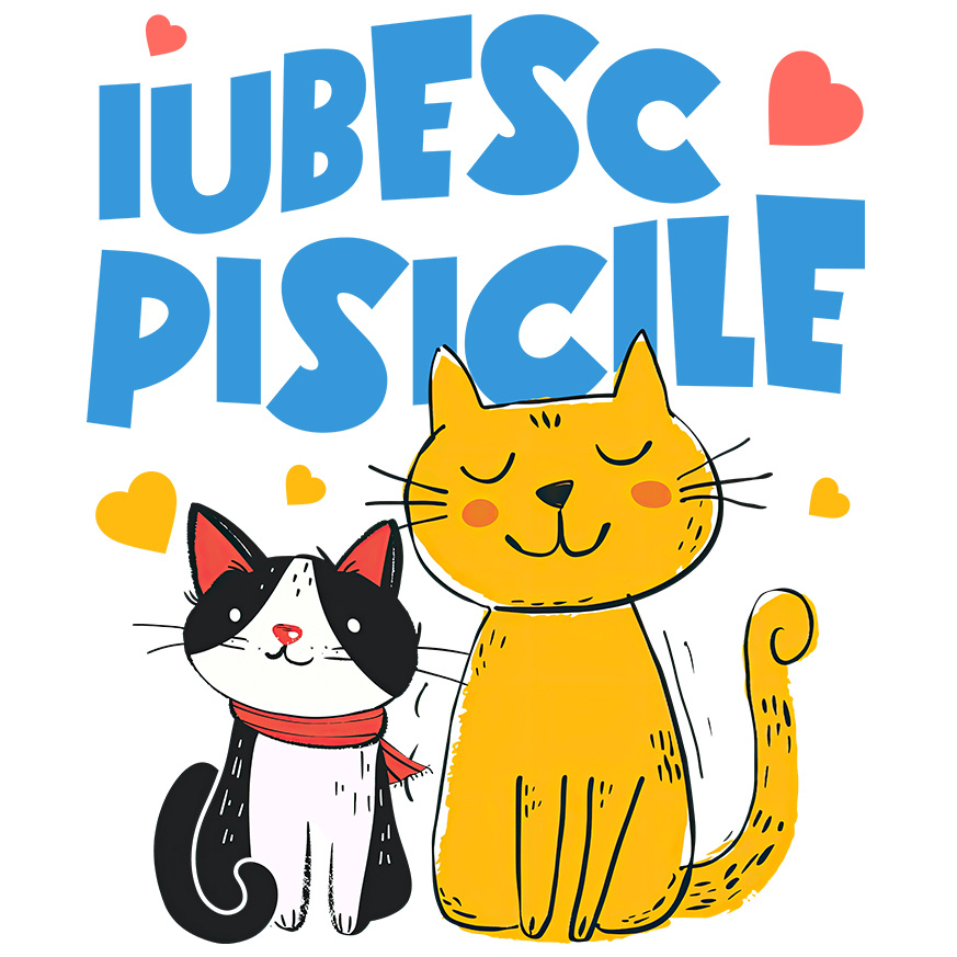 Sticker Adeziv Autocolant Personalizat Portret Două Pisici Portocalie și Neagră „Iubesc Pisicile” – Cadou Personalizat Pentru Iubitorii De Pisici [1]