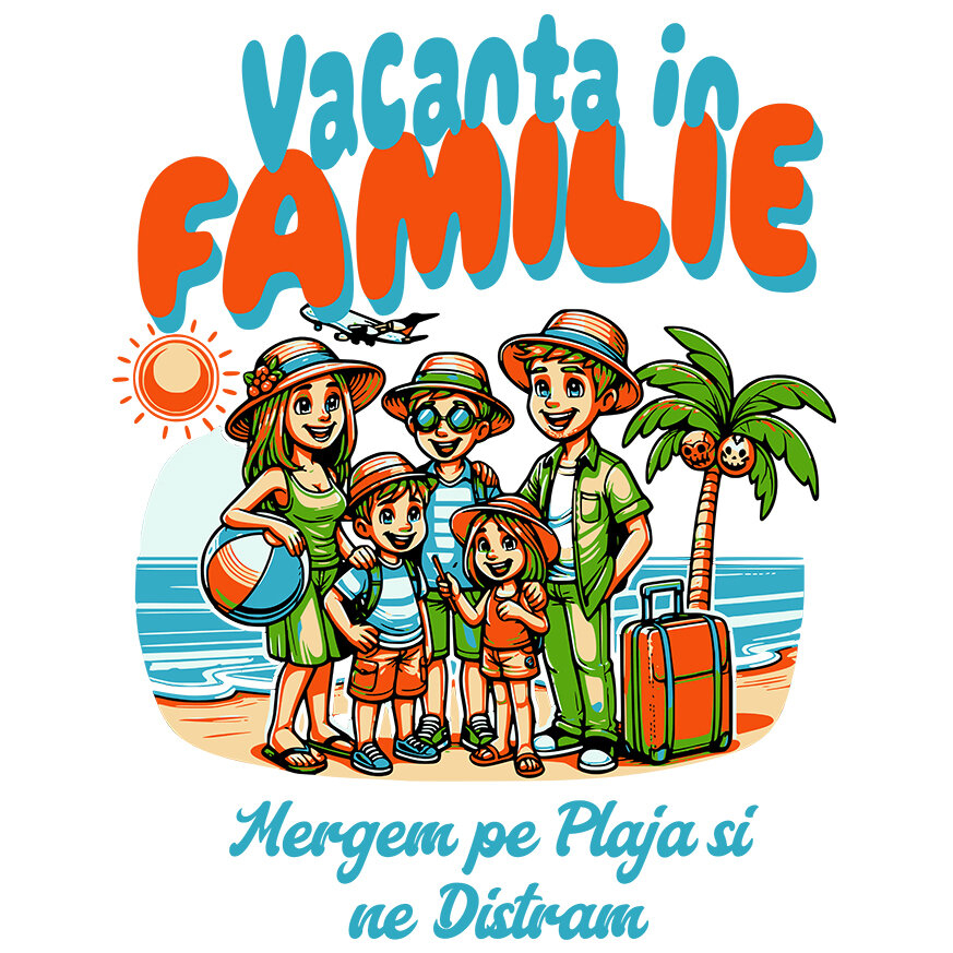 Sticker Adeziv Autocolant Personalizat Portret Familie Pe Plajă – Cadou Personalizat Perfect Pentru Vacanță [1]