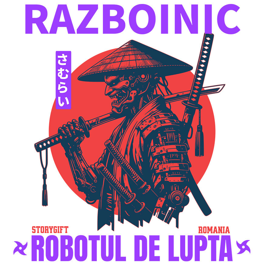 Sticker Adeziv Autocolant Personalizat Cadouri personalizate – Robot războinic cu pălărie în stil samurai și ninja [1]