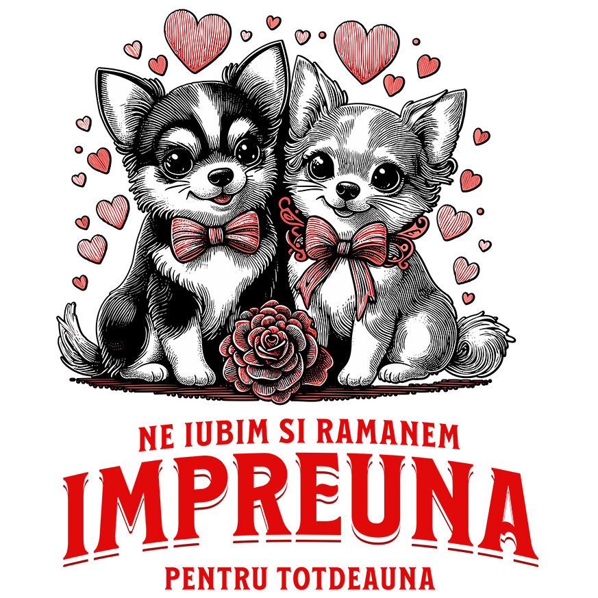 Sticker Adeziv Autocolant Personalizat Portret Cuplu Câini – Ne Iubim și Rămânem Împreună | Cadou Personalizat [1]