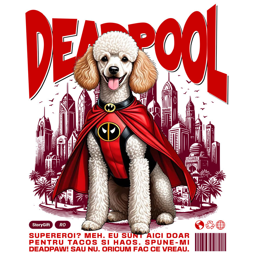 Sticker Adeziv Autocolant Personalizat Pudel în Costum Deadpool - Cadou Personalizat pentru Copii și Familie [1]