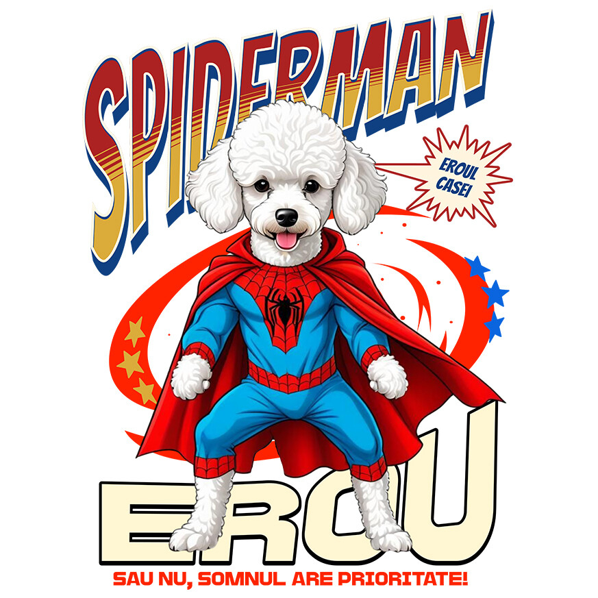 Sticker Adeziv Autocolant Personalizat Pudel în Costum Spider-Man cu Pelerină - Cadou Personalizat pentru Copii și Iubitorii de Câini [1]